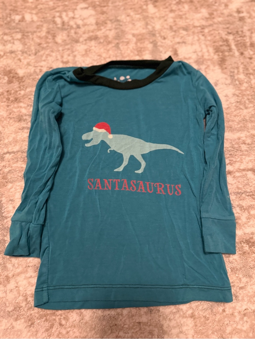 Kickee Pants Bamboo Teal Pajama Top with Teal dinosaur with Christmas hat 18/24M